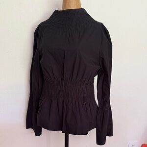 Walter Baker sz L bell sleeve Black Smocked long sleeve Blouse great condition